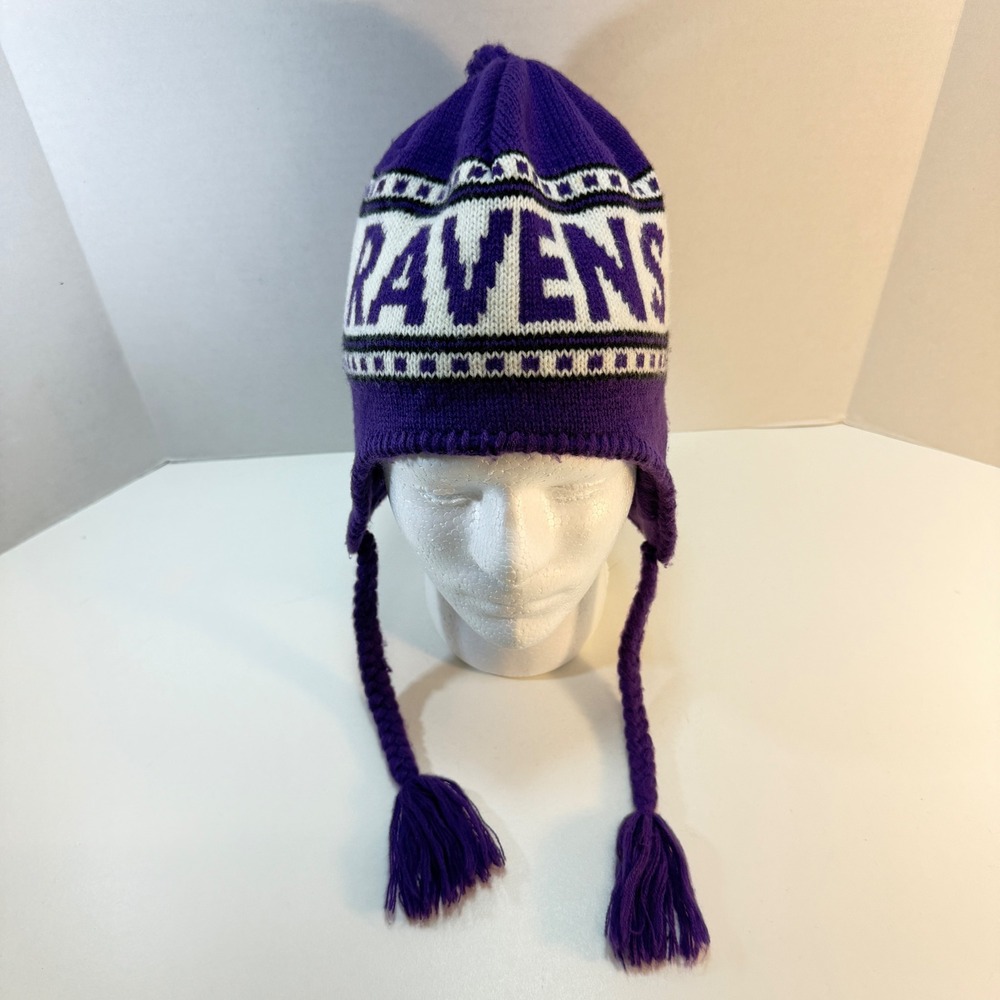 Baltimore Ravens Hat Adult 47 Brand OS Purple Knit Peruvian Beanie NFL Tassels